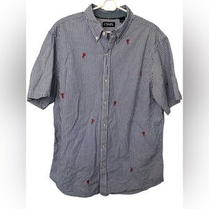 Chaps Blue Stripe Lobster Embroidered Casual Button Down Shirt Relaxed Fit